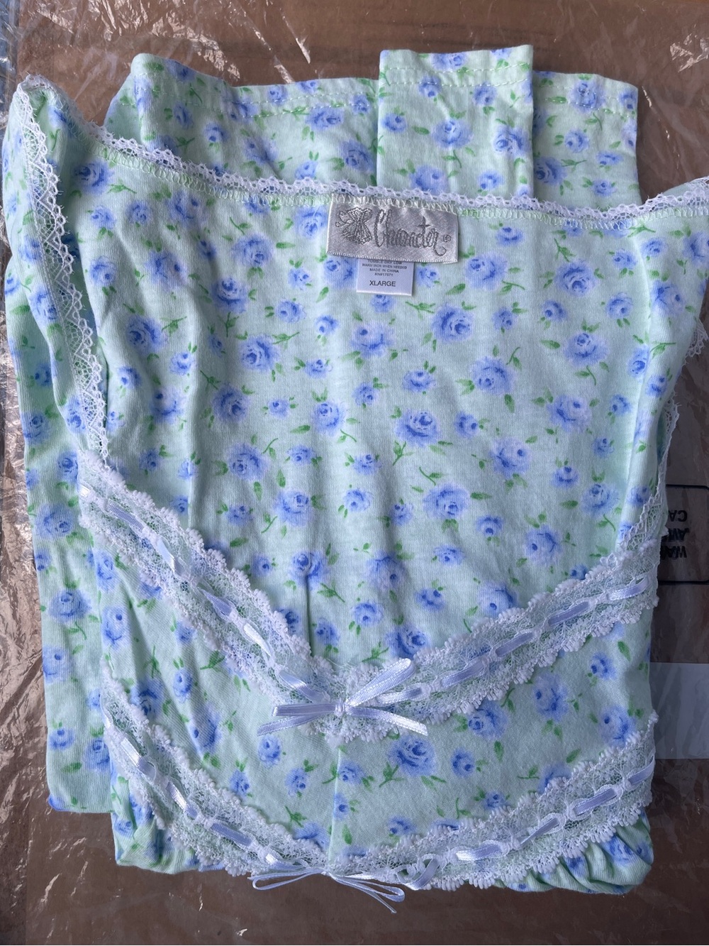 Blue Floral Lace-Trim Nightgown by CHARACTER